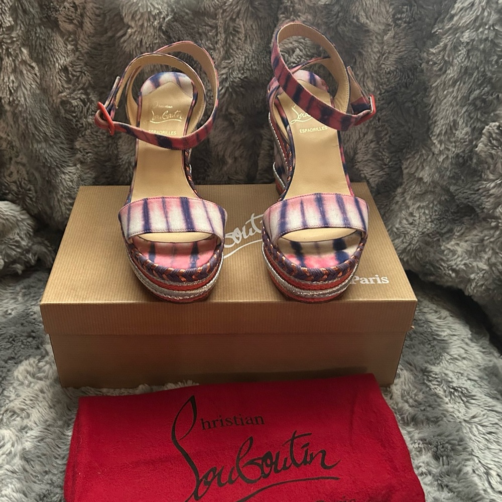 Auth GUC Christian Louboutin Fabric Tie Dye Duplice 120 Espadrille 36 Multicolor